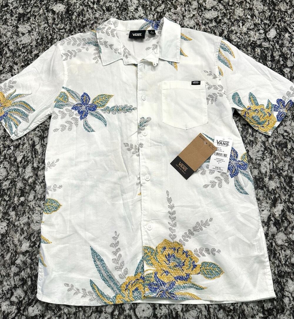 Vans Teen Boy Short Sleeve Button Down Cali-Flower Floral NEW Shirt Size Large